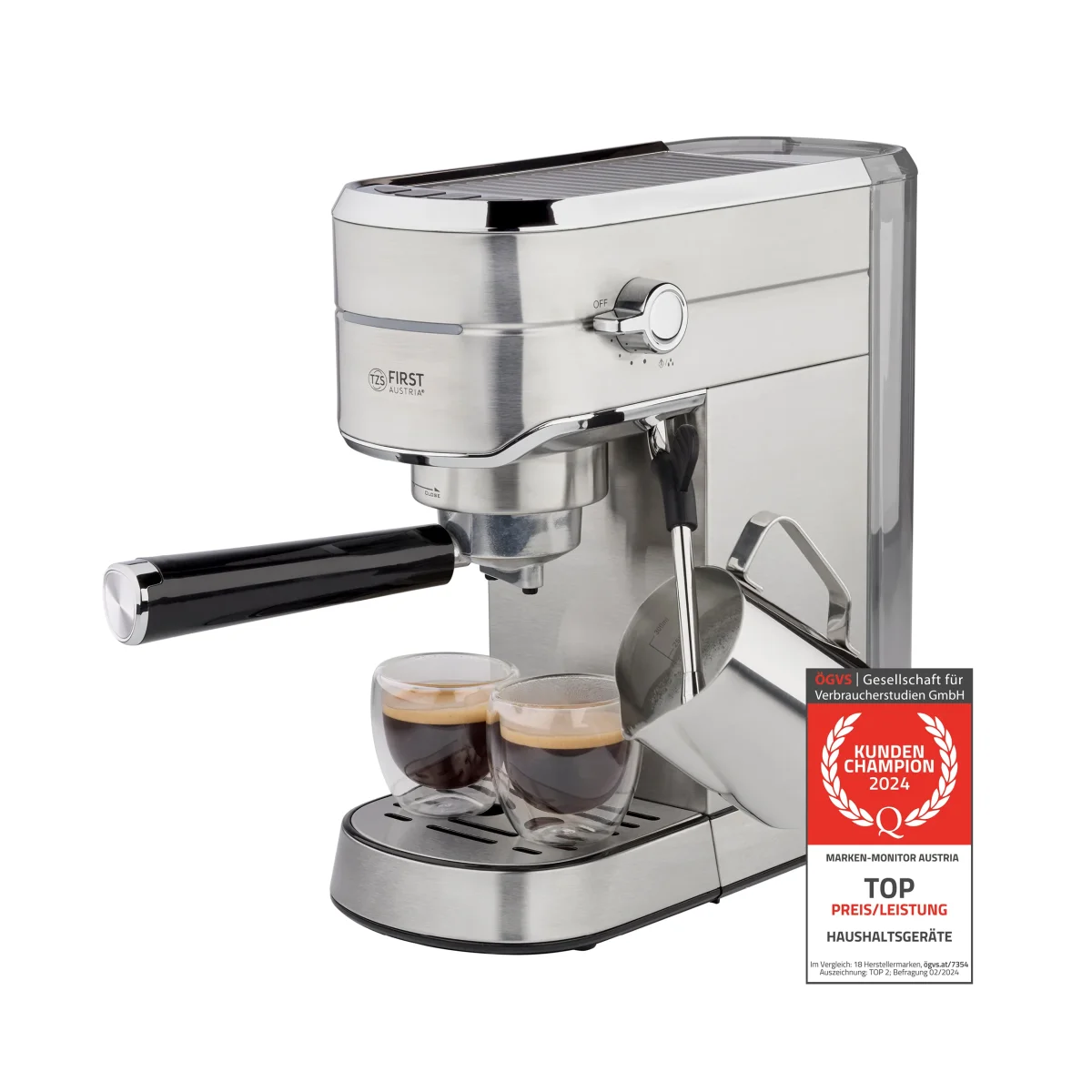 Siebträgermaschine 1,5L, 15 bar, mit Milchschäumer – Bild 5