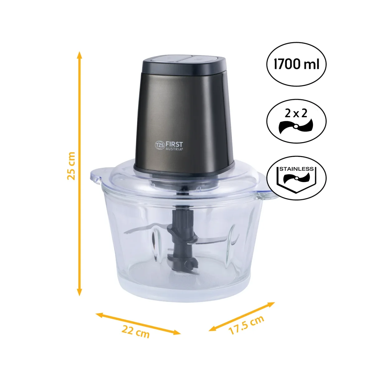 Zerkleinerer 1,7 L Glas, 500 W, 4 Edelstahlmesser – Bild 7