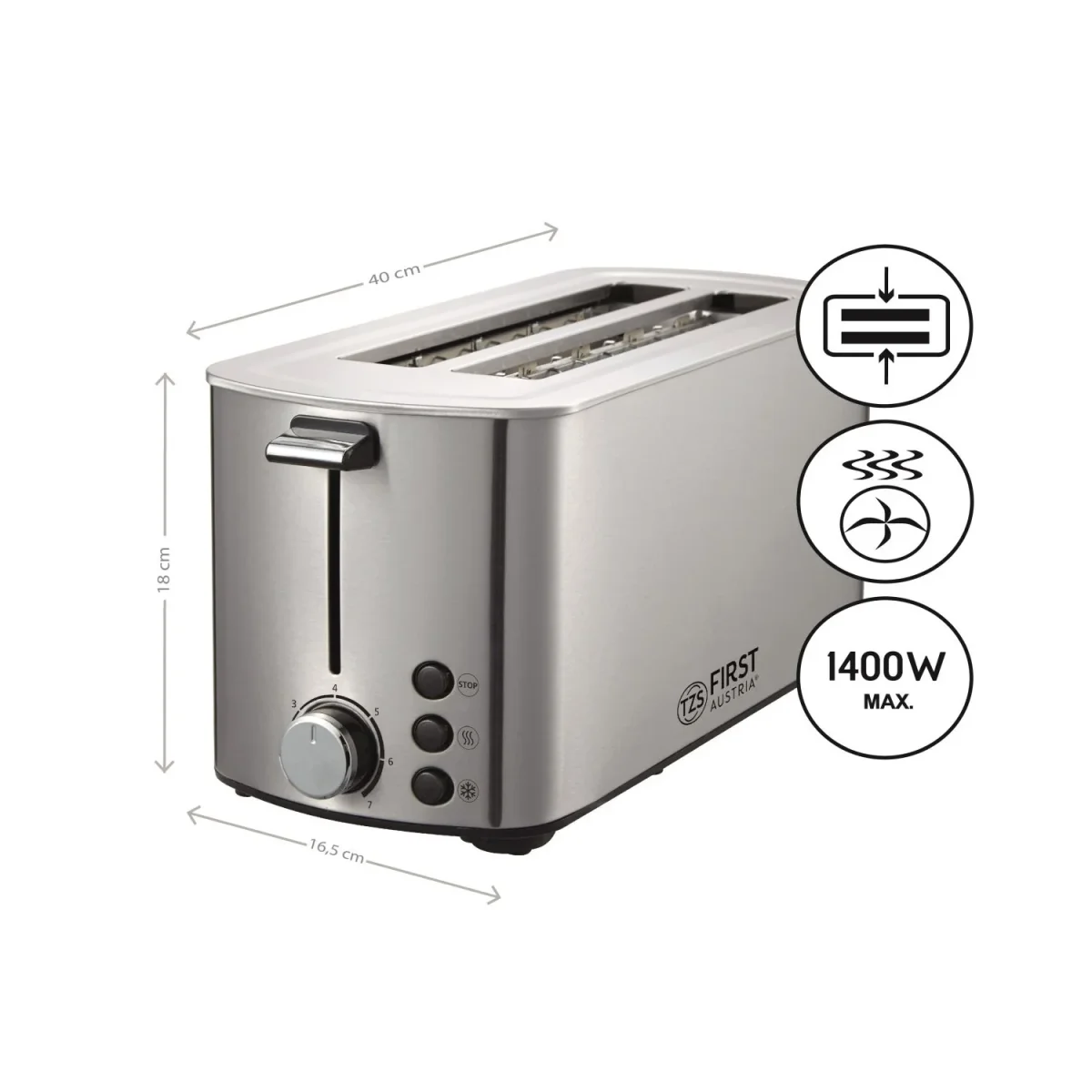 Langschlitztoaster 4 Scheiben, Edelstahl, XL-Schächte – Bild 5