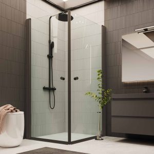 Schwarze Duschkabine Eckdusche mit 2 Türen Corner Black Edition Klarglas 6mm